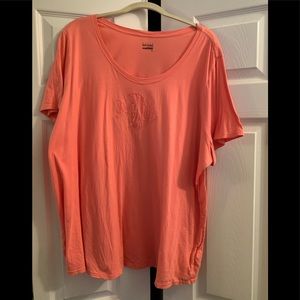 Coral top w/embroidered fish & clear beads